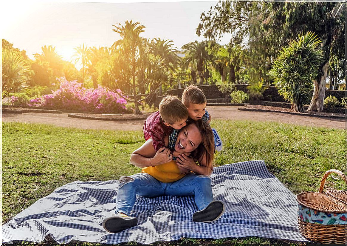 mother with her children in park