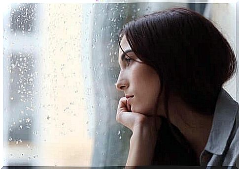 sad woman in rainy day