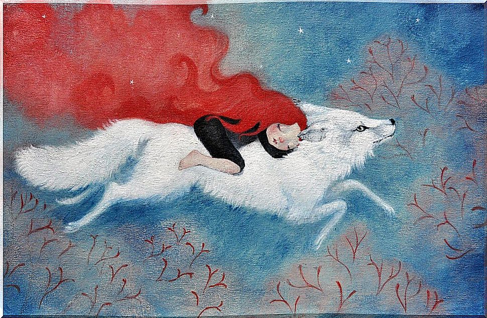 woman with a wolf